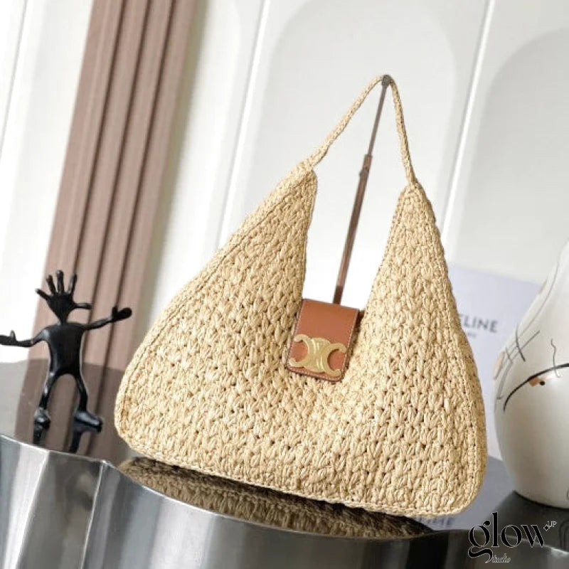 C­eli­ne - Classic Panier Cabas Triangle Raffia Calfskin